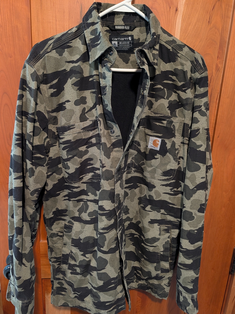 Carhartt Olive Green and Black Camo Button-Up Work Shirt